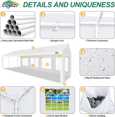COBIZI 10'x30' Heavy Duty Party Tent  with Removable Sidewall Windows SPC000124