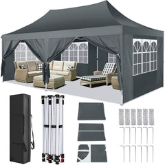 COBIZI 10x20 Canopy Tent with Sidewalls, 3 Adjustable Height Commercial Canopy, Pop Up Party Canopy with 12 Stakes & 6 Ropes,Khaki
