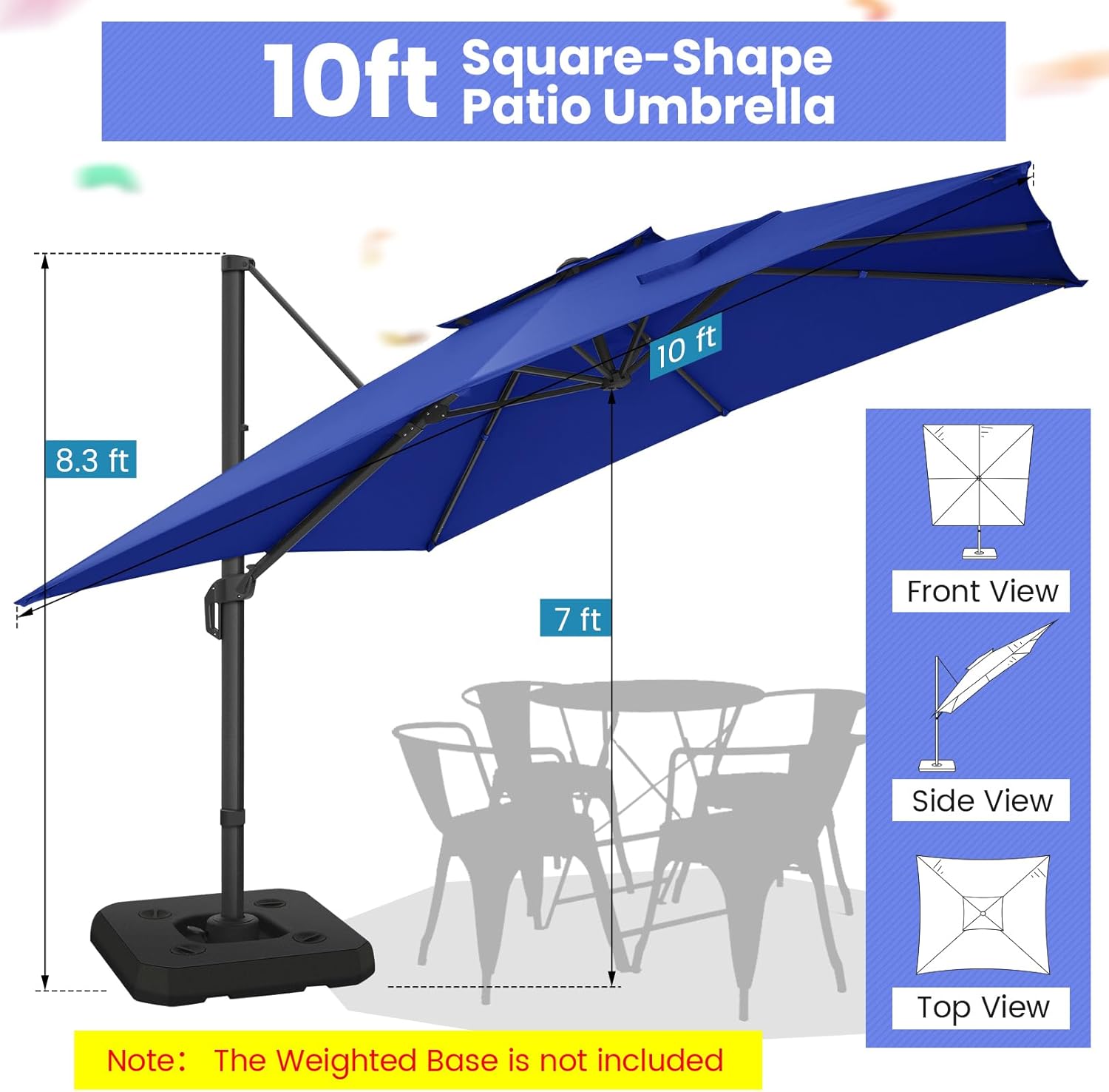 Cobizi Upgraded Patio Cantilever Sun Umbrella With 5 Adjustment Angles, 10'x10', SPC236