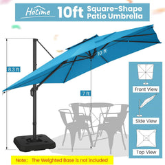 10’ x 10’ Patio Cantilever Sun Umbrella – Upgraded Enhanced Version – 360° Rotation & 5 Adjustment Angles – Aluminum Pool Parasol Square Outdoor Sun Umbrella for Courtyard, Garden, Terrace, Pool