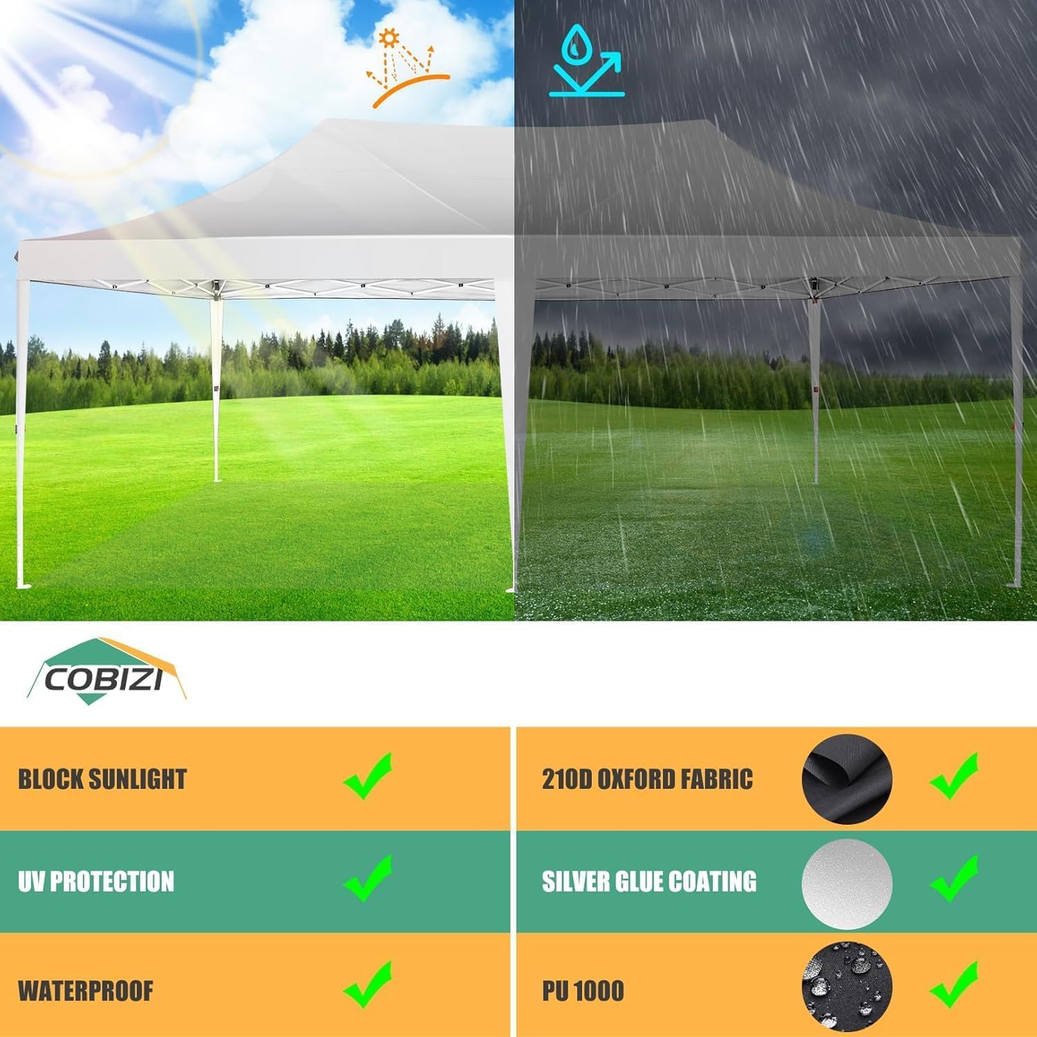 COBIZI 10'x20' Pop Up Canopy Tent with 6 Sidewalls & Carry Bag, 3 Adjustable Heights AMA5813