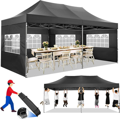 COBIZI 10x20 Pop up Canopy with 6 sidewalls Commercial Heavy Duty Canopy UPF 50+ All Weather Waterproof Outdoor Wedding Party Tents Gazebo with Roller Bag