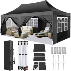 COBIZI 10x20 Canopy Tent with Sidewalls, 3 Adjustable Height Commercial Canopy, Pop Up Party Canopy with 12 Stakes & 6 Ropes,Khaki