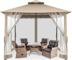 COBIZI Outdoor Gazebo,10'x10'Canopy with Mosquito Netting,Shade Tent for Party, Backyard, Patio Lawn & Garden,Khaki