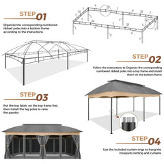 COBIZI Heavy Duty 12'x20' Metal Patio Gazebo Outdoor Gazebo Canopy Tent with 6 Mosquito Netting and Curtains Gazebos Shelter 100% Waterproof with Double Roof for Party, Backyard, Deck, Garden, Gray