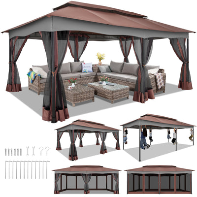 Hoteel 10x10 Gazebos for Patios, Canopy Tent Outdoor Gazebo Backyard Gazebo Patio with Mosquito Netting and Double Roof for Party, Wedding, BBQ and Event, Black