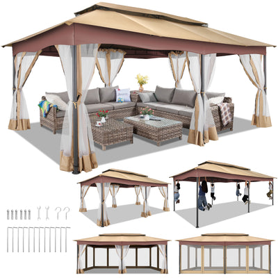 Hoteel 10x10 Gazebos for Patios, Canopy Tent Outdoor Gazebo Backyard Gazebo Patio with Mosquito Netting and Double Roof for Party, Wedding, BBQ and Event, Black