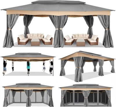 COBIZI 12'x20' Heavy Duty Patios Gazebos with 4 Sidewalls & Double Soft Roof SPC307
