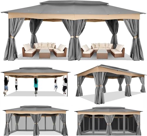 COBIZI 12'x20' Heavy Duty Patios Gazebos with 4 Sidewalls & Double Soft Roof SPC307