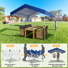 COBIZI 10'x10' Carport Canopy Tent with 1 Sidewall, 3 Adjustable Height Portable Garage, Instant Outdoor Carports with 8 Stakes, 4 Sandbags & Ropes for Motorcycle, Garden Tool, Commercial, Dark Blue