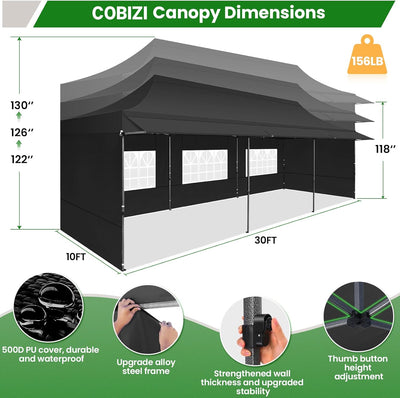 COBIZI 10'x30' Heavy Duty Pop up Canopy Tent with Extended Awning SPC119