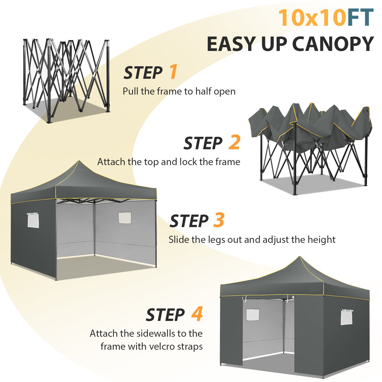 HOTEEL Canopy Tent 10x10 Pop Up Canopy, Outdoor Easy Up Canopy With Sidewalls, Portable Event Tent for Backyard, Parties, Camping, Commercial