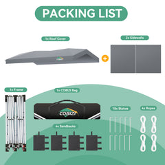 COBIZI 10x20 Pop Up Canopy-Easy Up Carport Canopy with One Push Setup-Outdoor Sun Shade&Waterppof Tent for Parties, Camping, Events-with 2 Sidewalls,Portable Bag,4 Weight Bags,4 Ropes&10 Stakes