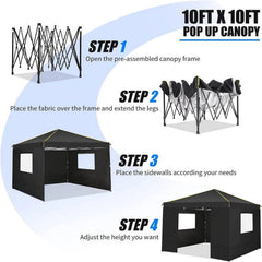 HOTEEL 10' x 10' Outdoor Canopy Party Tent EZ Pop up Canopy Portable Commercial Instant Canopy Shelter Tent Waterproof Gazebo with 4 Sidewalls & Carry Bag,Stakes & Ropes,Black