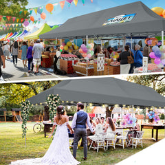 Hoteel 10'x30' Pop up Canopy, Pop up Party Tent with 6 Removable Sidewalls, Outdoor Event Gazebo, Commercial Canopy Tents for Parties Wedding, Gray