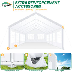 HOTEEL 16'x32' Heavy Duty Party Tent, Wedding Tent, Event Tents, Carport Event Tent with 8 Removable Sidewalls, Outdoor Canopy with Built-in Sandbag, UV50+, Big Tent For Party, Waterproof, White