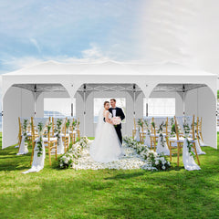 HOTEEL 10x30 Ez Up Pop Up Canopy Tent, Party Tents with One Push Central Button Air Vent, Instant Canopy Tent with Sidewalls & Reflective Strip