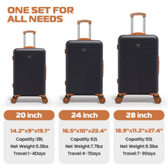 HOTEEL 4 Piece Hardside Luggage Set,Lightweight Travel Suitcases with TSA Lock & Spinner Wheels(13/20/24/28 inch, Black)
