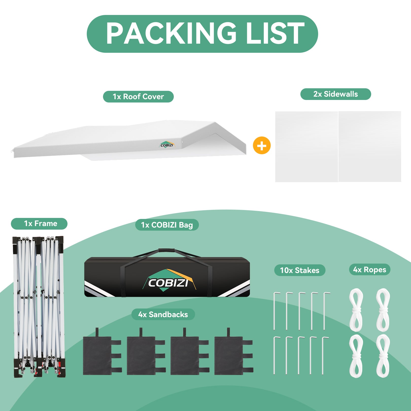 COBIZI 10x20 Pop Up Canopy-Easy Up Carport Canopy with One Push Setup-Outdoor Sun Shade&Waterppof Tent for Parties, Camping, Events-with 2 Sidewalls,Portable Bag,4 Weight Bags,4 Ropes&10 Stakes