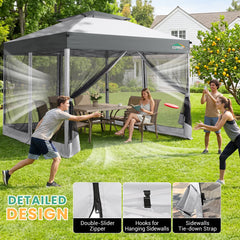 HOTEEL 10x10 Gazebo Canopy Tent with 4 Netting Sidewalls,Pop up Gazebo Tents,Outdoor Party Tents with Sandbags