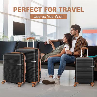 HOTEEL Luggage 3 Piece Set, Suitcase Set with Spinner Wheels & TSA Lock Hardside Lightweight Luggage Set 20in+24in+28in, Black