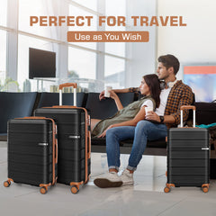 HOTEEL Luggage 3 Piece Set, Suitcase Set with Spinner Wheels & TSA Lock Hardside Lightweight Luggage Set 20in+24in+28in, Black