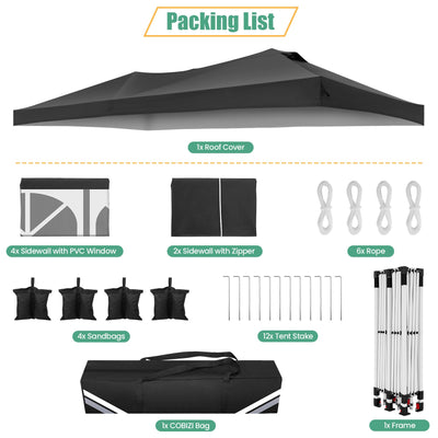COBIZI 10'x20' pop-up patio umbrella with side walls, waterproof canopy tent with reinforced poles, easy to set up, includes sandbags SPC000241