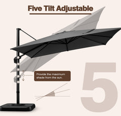 HOTEEL 10 Ft Patio Umbrella Outdoor Cantilever Umbrella Aluminum Offset Umbrella with Base, 360° Rotation，Gray
