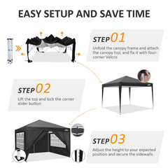 COBIZI 10x10ft Popup Canopy Waterproof Canopy with 4 Sidewalls Outdoor Commercial Instant Shelter Beach Camping Canopy Tent for Party, Black