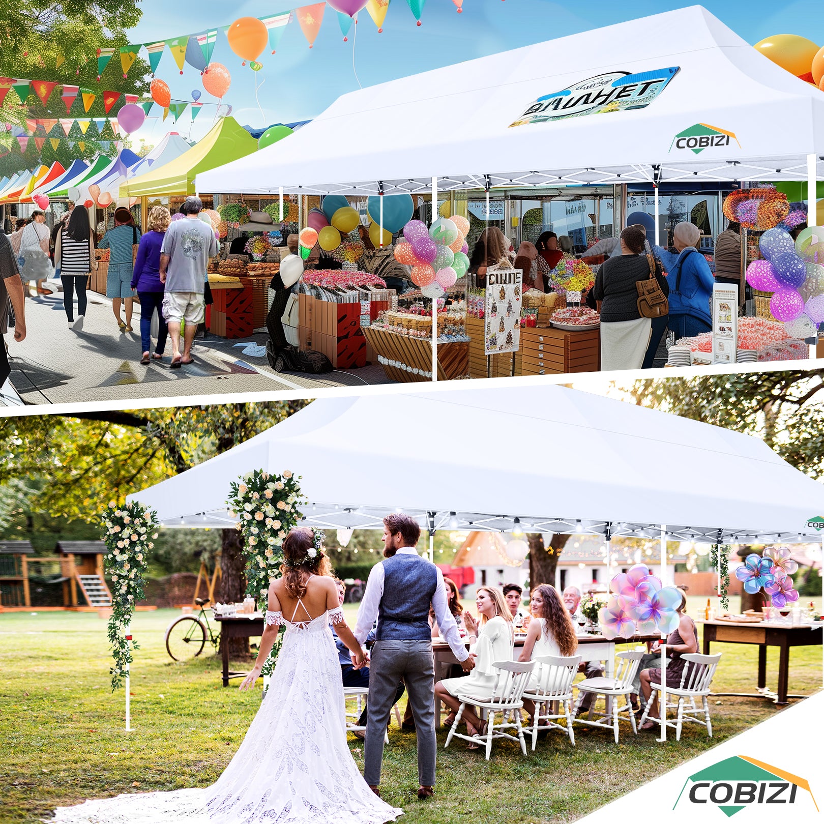 COBIZI 10'x30' Large Pop up Canopy, Easy Set Up  With 8 Removable Sidewalls SPC122