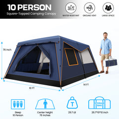 HOTEEL 10 Person Camping Tent Family Tents, Instant Cabin Tents, Family Cabin Multi Room Pop Up Tents Car Camping for Parties, Music Festival Tent, Big, Easy Up, Included Storage Pockets