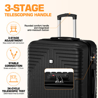 HOTEEL Luggage 3 Piece Set, Suitcase Set with Spinner Wheels & TSA Lock, 20 in Hardside Lightweight Luggage Set with duffel bag & toiletry bag, Black