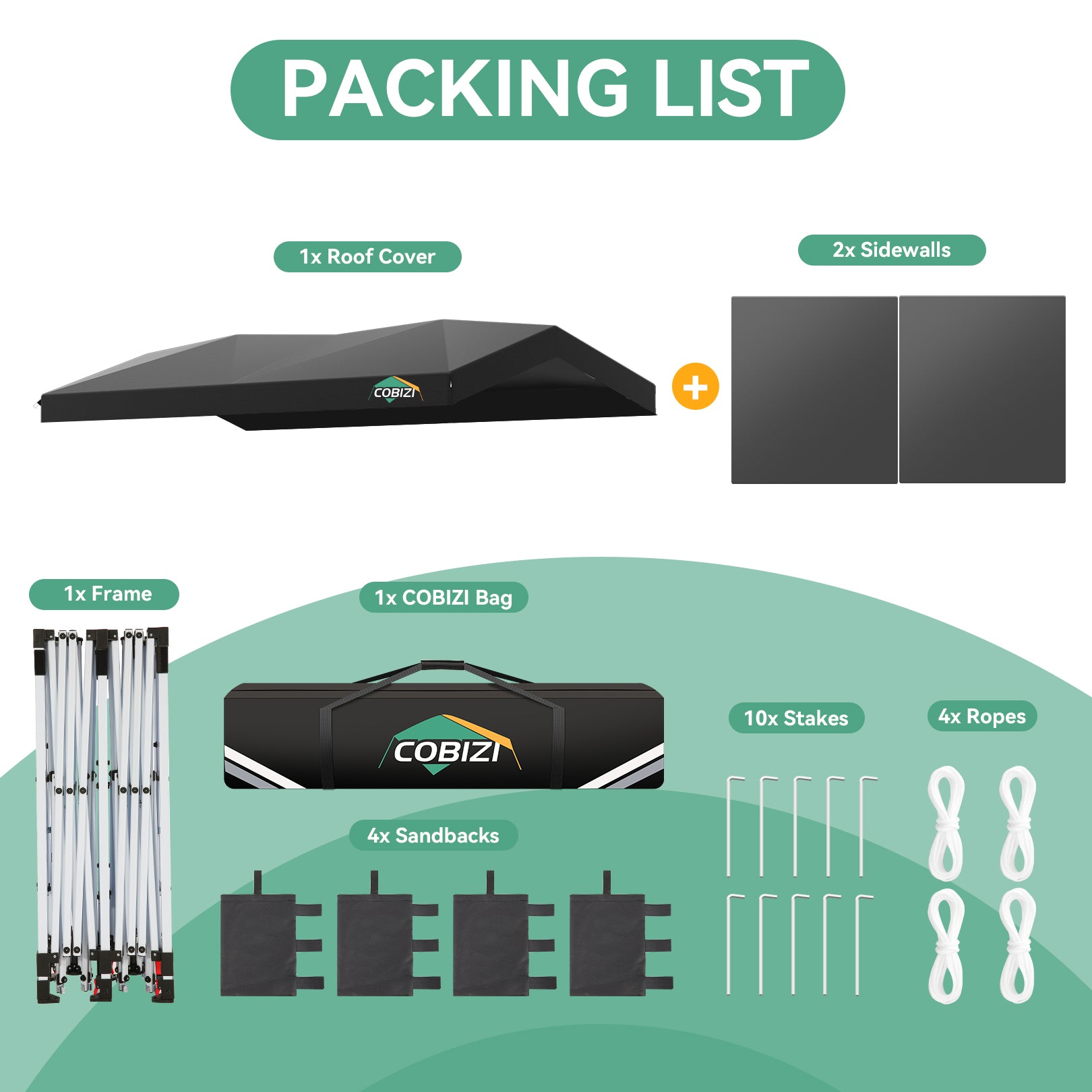 COBIZI 10x20 Pop Up Canopy-Easy Up Carport Canopy with One Push Setup-Outdoor Sun Shade&Waterppof Tent for Parties, Camping, Events-with 2 Sidewalls,Portable Bag,4 Weight Bags,4 Ropes&10 Stakes