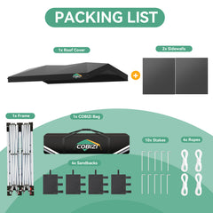 COBIZI 10x20 Pop Up Canopy-Easy Up Carport Canopy with One Push Setup-Outdoor Sun Shade&Waterppof Tent for Parties, Camping, Events-with 2 Sidewalls,Portable Bag,4 Weight Bags,4 Ropes&10 Stakes