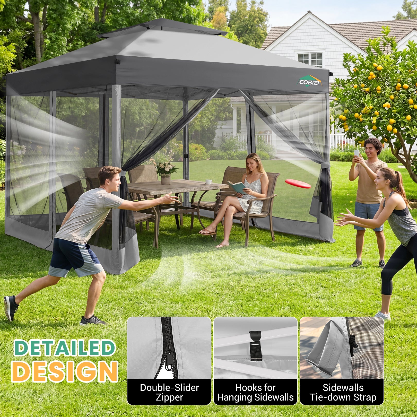 HOTEEL 10x10 Gazebo Canopy Tent with 4 Netting Sidewalls,Pop up Gazebo Tents,Outdoor Party Tents with Sandbags