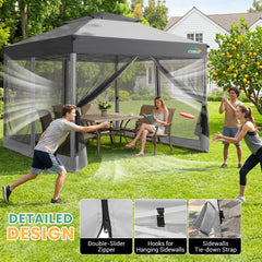 HOTEEL 10x10 Gazebo Canopy Tent with 4 Netting Sidewalls,Pop up Gazebo Tents,Outdoor Party Tents with Sandbags