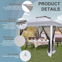 COBIZI 12'x12' Gazebo Tent Outdoor Pop up Gazebo Canopy Shelter with Mosquito Netting, Gray