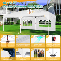 HOTEEL 10'x20' Up Pop Up Canopy Tent, Party Tents with One Push Central Button Air Vent, Instant Canopy Tent with Sidewalls & Reflective Strip