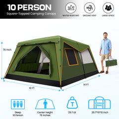 HOTEEL 10 Person Camping Tent Family Tents, Instant Cabin Tents, Family Cabin Multi Room Pop Up Tents Car Camping for Parties, Music Festival Tent, Big, Easy Up, Included Storage Pockets