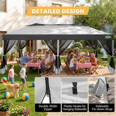HOTEEL 10x20 Gazebo Canopy Tent with 6 Netting Sidewalls,Pop up Canopy for Parties Wedding,Commercial Easy up Gazebo with Sandbags,UV 50+