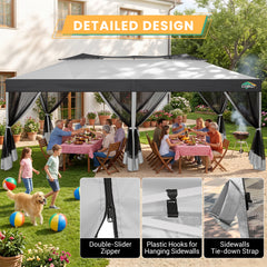 HOTEEL 10x20 Gazebo Canopy Tent with 6 Netting Sidewalls,Pop up Canopy for Parties Wedding,Commercial Easy up Gazebo with Sandbags,UV 50+