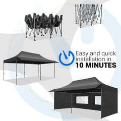 COBIZI 10X20 ft Canopy with Extended Awning, Heavy Duty EZ Pop up Folding Canopy Tent with Roller Bag, Rainproof&Sunproof Awning Gazebo Shelter for Party Events, Market, Vendor