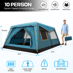 HOTEEL 10 Person Camping Tent Family Tents, Instant Cabin Tents, Family Cabin Multi Room Pop Up Tents Car Camping for Parties, Music Festival Tent, Big, Easy Up, Included Storage Pockets