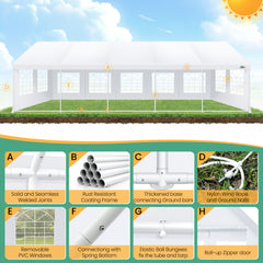 HOTEEL 16'x32' Heavy Duty Party Tent with 8 Roll-up Removable Sidewalls and Ventilated Windows, Portable Outdoor Commercial Canopy Wedding Tent, Carport with All-Season Tarp, White, Height 10.5'