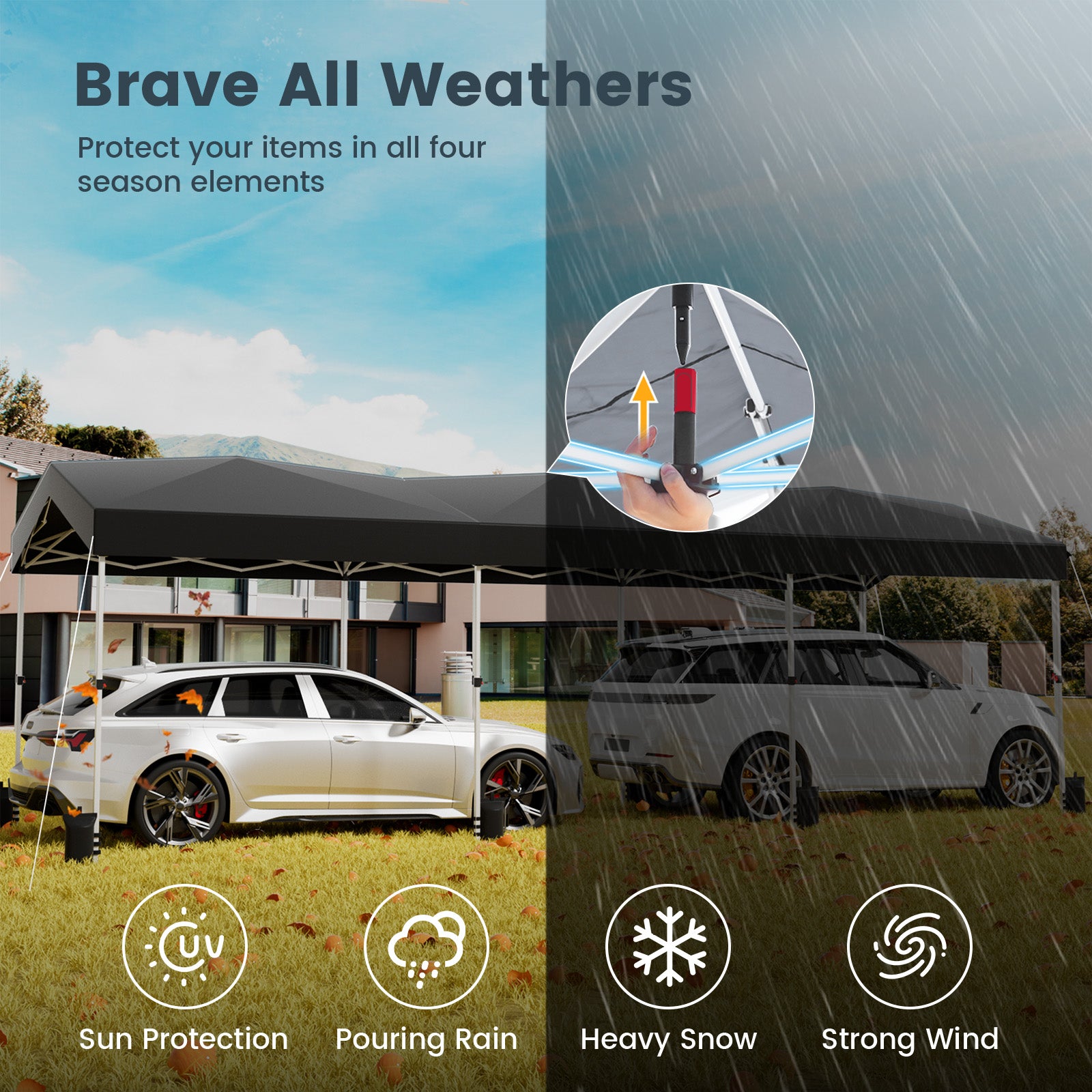 COBIZI 10'x30' Pop Up Canopy-Easy Up Carport Canopy with One Push Setup-Outdoor Sun Shade&Waterppof Tent for Parties, Camping, Events-with 3 Sidewalls,Wheel Bag,4 Weight Bags,4 Ropes& 12 Stakes