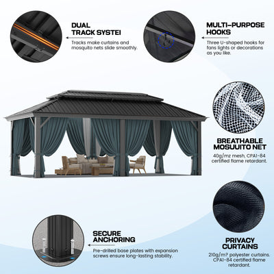 COBIZI 12'x20'  Heavy Duty Double HardTop Gazebo with Privacy Curtains & Netting, SPC91