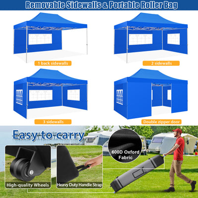 HOTEEL 10x15 Pop Up Canopy Tent Heavy Duty with 4 Sidewalls,Tents for Parties Outdoor Canopy Event Tent Wedding with Roller Bag,UV 50+ & Upgraded No Water Accumulation,Thick Hexagonal Legs