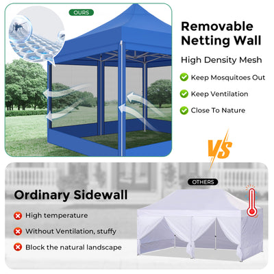 COBIZI 10'x10' Heavy Duty Canopy Tent, Pop up Gazebo with Netting Screened ,Waterproof Ez up Canopy with Sidewalls, Outdoor Instant Party Tent for Backyard,Blue