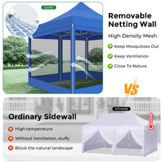 COBIZI 10'x10' Heavy Duty Canopy Tent, Pop up Gazebo with Netting Screened ,Waterproof Ez up Canopy with Sidewalls, Outdoor Instant Party Tent for Backyard,Blue