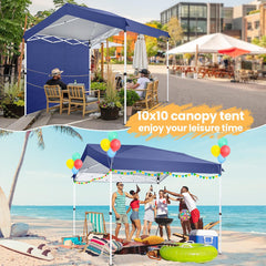 COBIZI 10'x10' Carport Canopy Tent with 1 Sidewall, 3 Adjustable Height Portable Garage, Instant Outdoor Carports with 8 Stakes, 4 Sandbags & Ropes for Motorcycle, Garden Tool, Commercial, Dark Blue